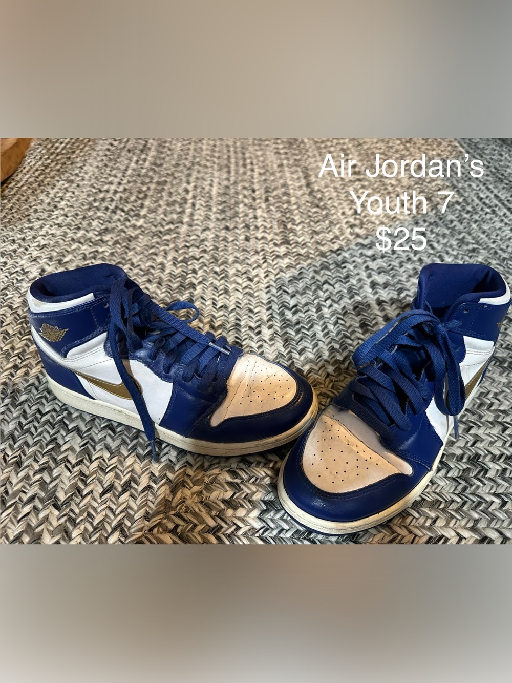 Jordan Youth Navy and White High-Top Sneakers